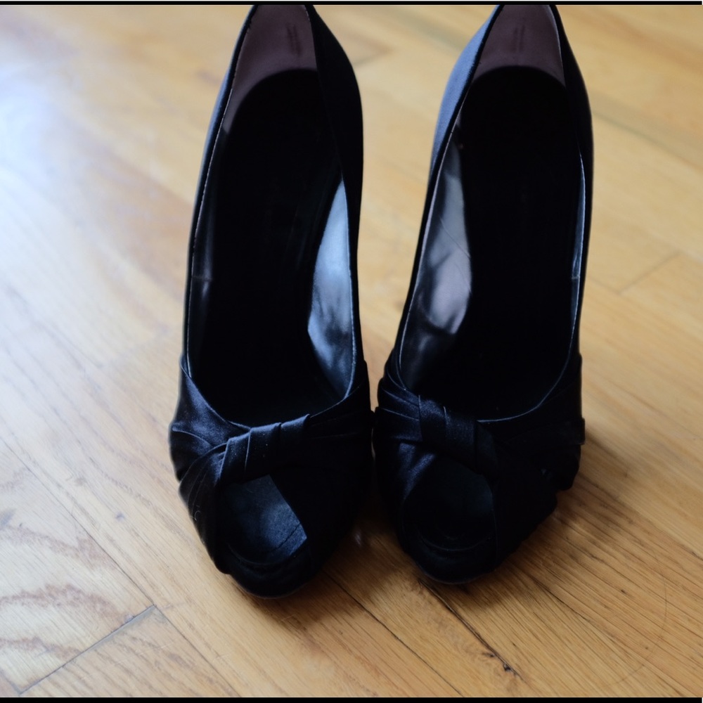 Black satin heels